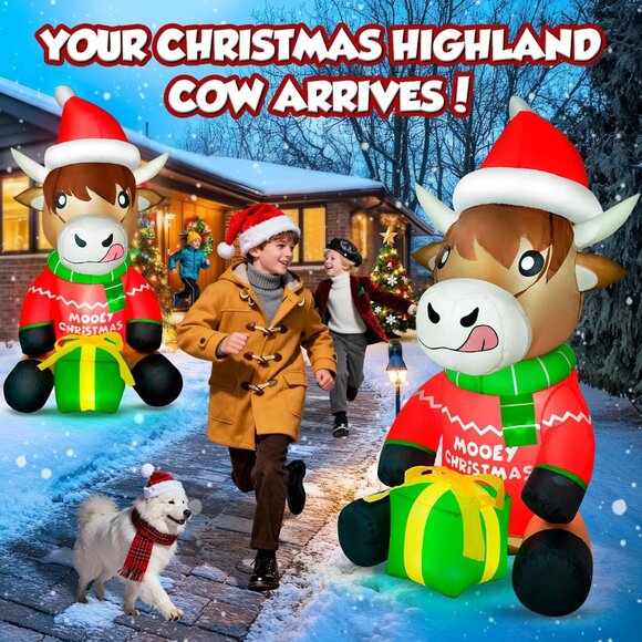 🆕5FT Christmas Inflatables Highland Cow Blow Up Yard Outdoor Decorations - Picture 6 of 9
